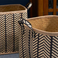 Square Palm Leaf Woven Wicker Storage Basket With Handles Set Of 2 14