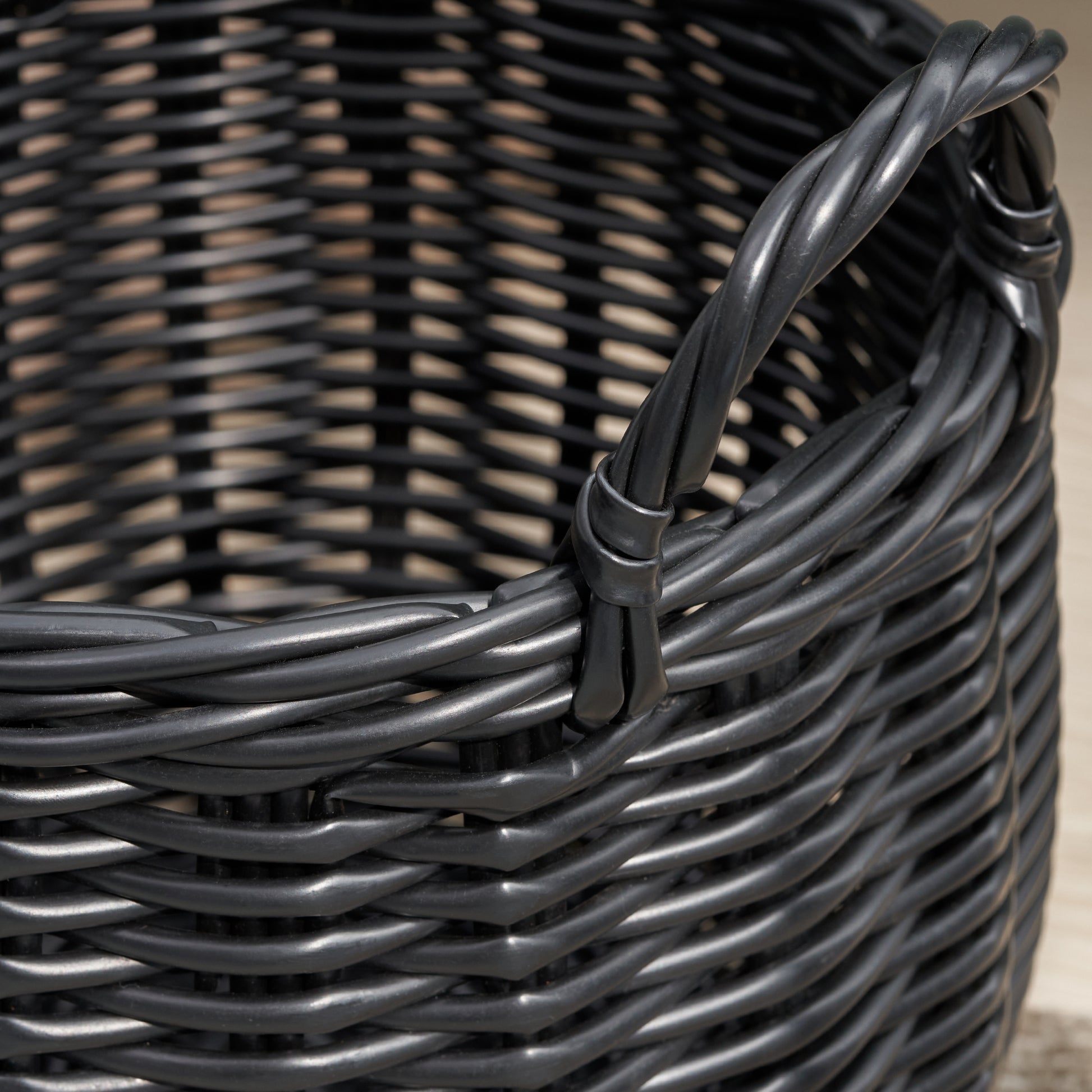 Lucius Round Resin Woven Wicker Basket With Handles 13" X 13" X 13" Black For Clothes, Towels, Toys, Magazines Storage And Home Decoration Black Wicker Wicker