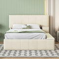 Full Size Upholstered Platform Bed With Lateral Storage Compartments And Thick Fabric, Velvet, Beige Beige Velvet