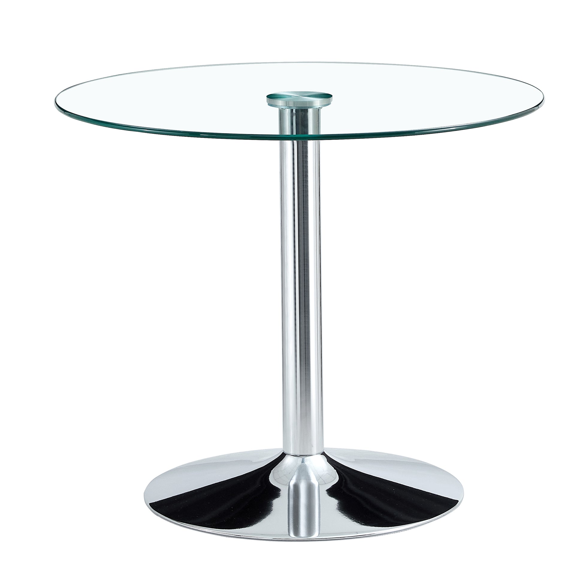 A Glass Tabletop With A Diameter Of 35 Inches And A Modern Minimalist Circular Dining Table With Electroplated Silver Metal Legs. Suitable For Restaurants, Living Rooms, And Conference Rooms.Dt 1166 Transparent Glass