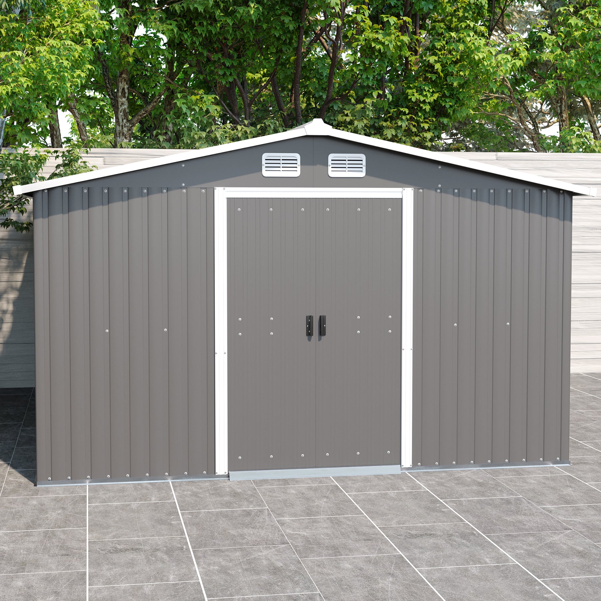 Patio, Lawn & Garden,Metal Outdoor Storage Shed 10Ft X 12Ft,Clearance With Lockable Door Metal Garden Shed Steel Anti Corrosion Storage House Waterproof Tool Shed For Backyard Patio Gray Metal