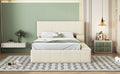 Full Size Upholstered Platform Bed With Lateral Storage Compartments And Thick Fabric, Velvet, Beige Beige Velvet