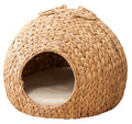 Gertrude Water Hyacinth Woven Wicker Round Cat Bed Cave With Handles 18