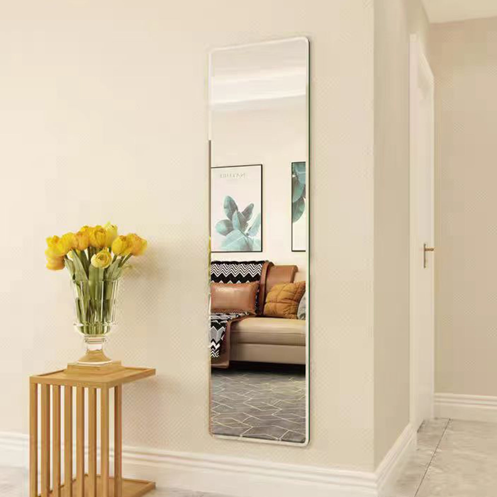 Fourth Generation, Silver Aluminum Frame Full Body Mirror, Dressing Mirror, Decorative Mirror, Suitable For Bedrooms And Living Rooms 52 "* 15.7" Transparent Glass