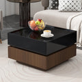 Multi Functional Square 360 Rotating Coffee Table With 2 Drawers, High Gloss 2 Tier Center Table With Swivel Tabletop And Storage, Walnut Table Frame Side Table For Living Room, Black Black Dark Walnut Primary Living Space Glossy Square Particle Board