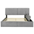 Queen Size Upholstered Platform Bed With Lateral Storage Compartments And Thick Fabric, Velvet, Gray Gray Velvet
