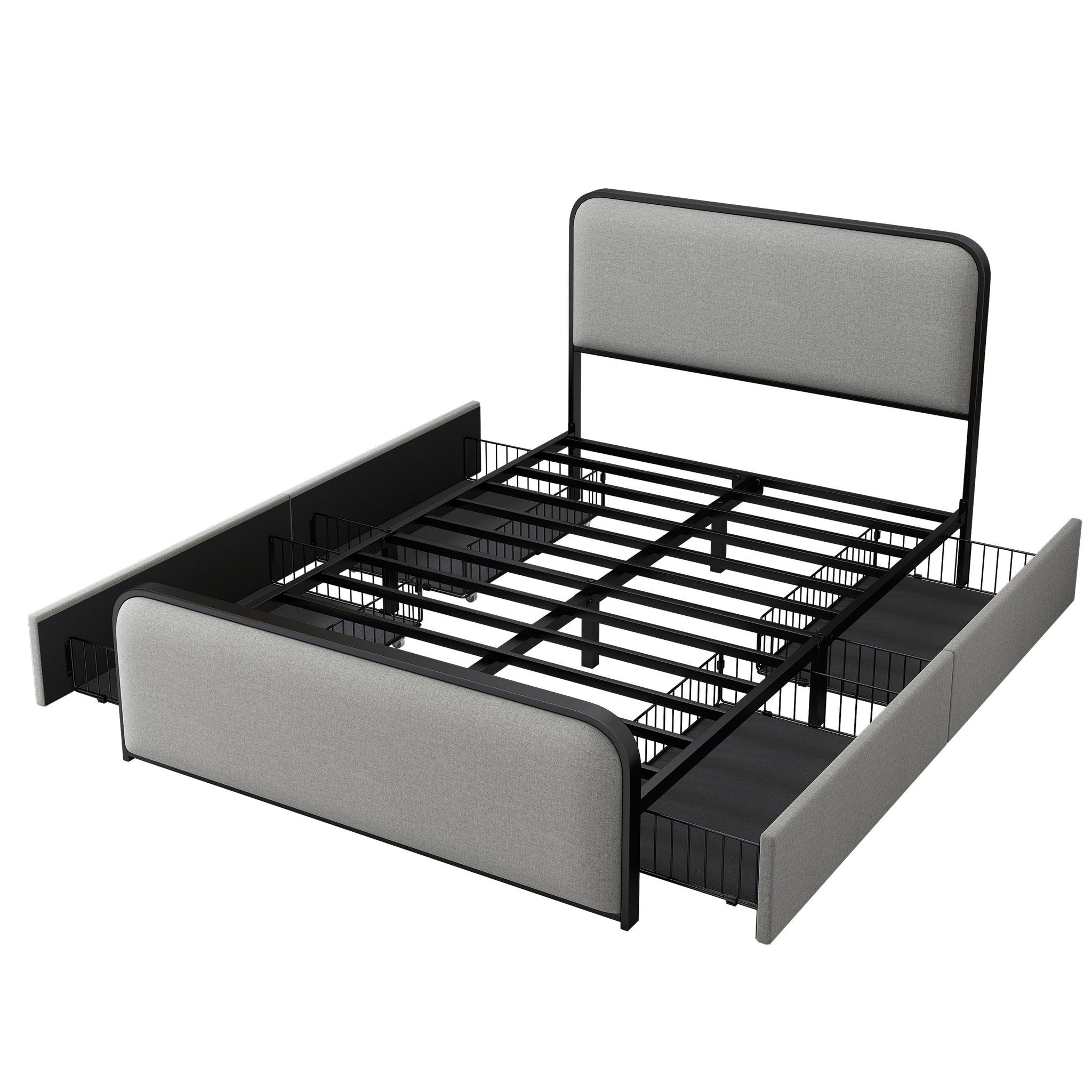 Modern Metal Bed Frame with Curved Upholstered grey-metal-modern-metal