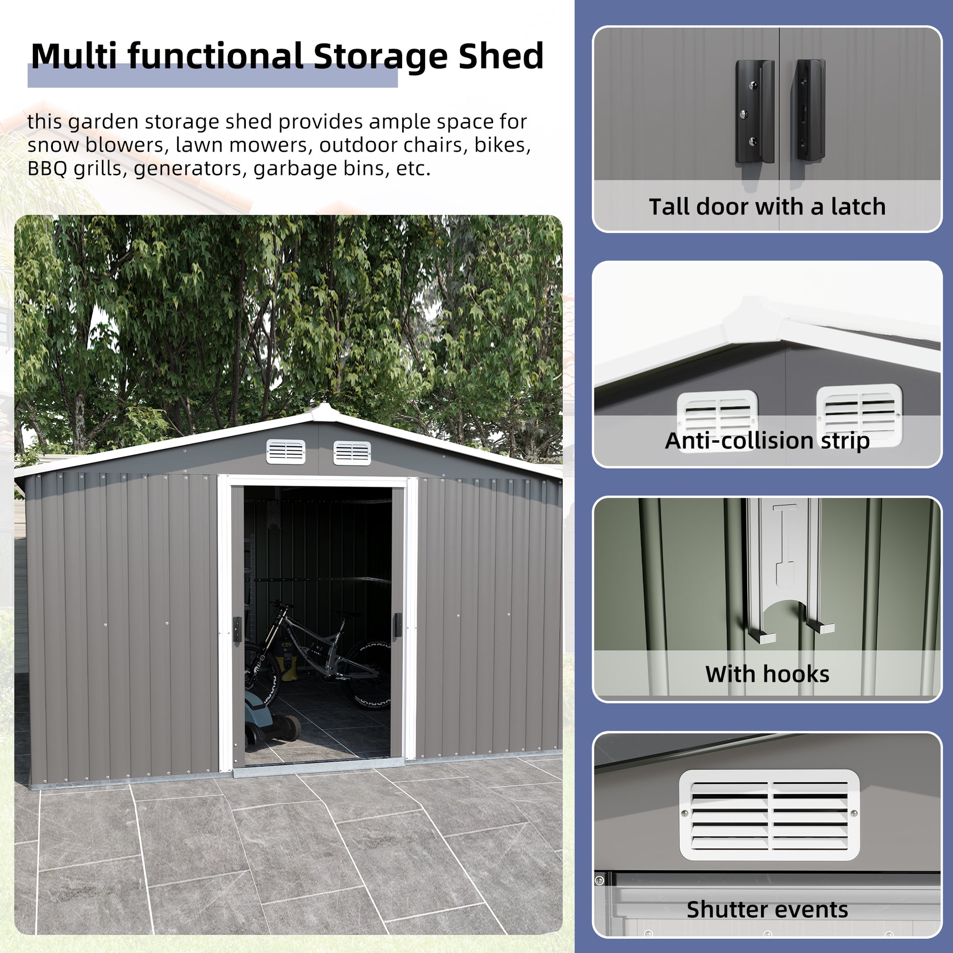 Patio, Lawn & Garden,Metal Outdoor Storage Shed 10Ft X 12Ft,Clearance With Lockable Door Metal Garden Shed Steel Anti Corrosion Storage House Waterproof Tool Shed For Backyard Patio Gray Metal