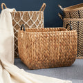 Rectangular Multi Purpose Water Hyacinth Woven Wicker Baskets With Handles 16