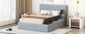 Full Size Upholstered Platform Bed With Lateral Storage Compartments And Thick Fabric, Velvet, Gray Gray Velvet