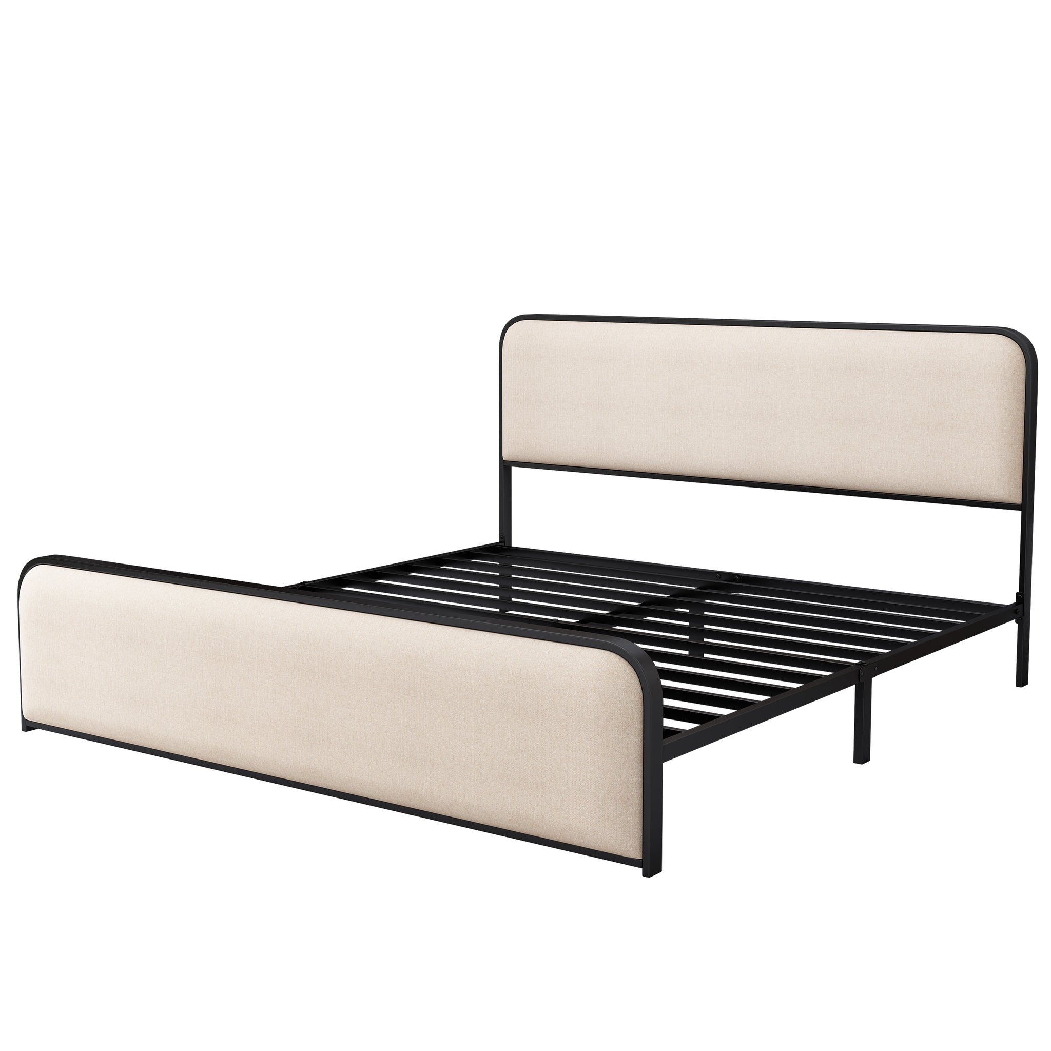 Modern Metal Bed Frame with Curved Upholstered king-beige-metal-modern-metal