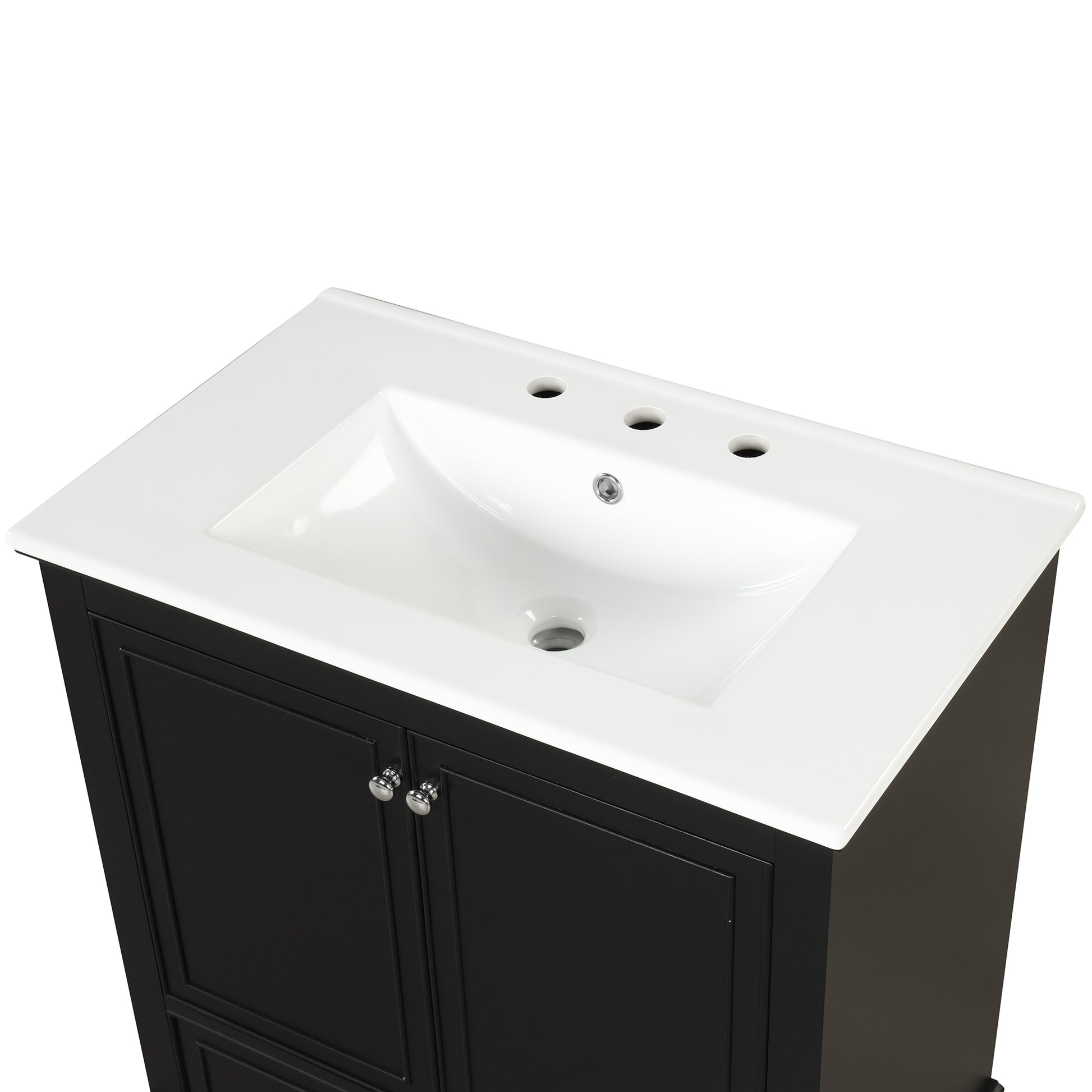 30" Bathroom Vanity With Sink Combo, Multi Functional Bathroom Cabinet With Doors And Drawer, Solid Wood And Mdf Board, Black Black Solid Wood Mdf