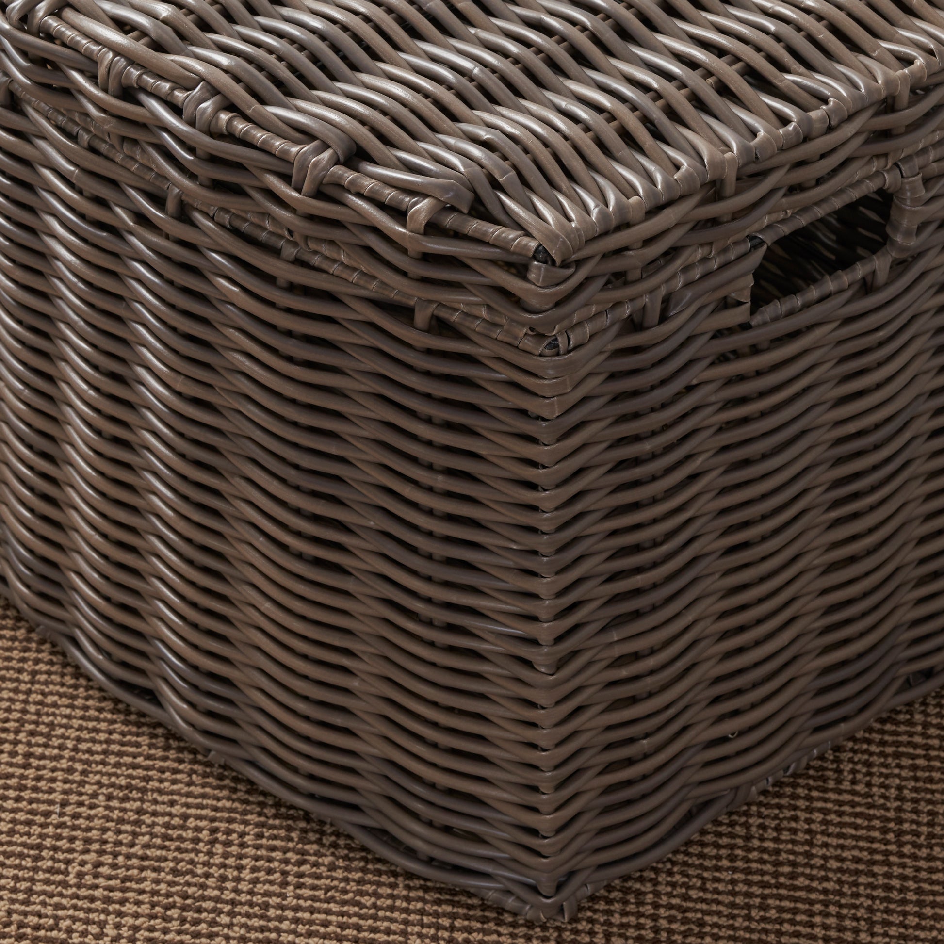 Joseph Rectangular Curve Resin Woven Wicker Trunk With Handles 24" X 14" X 15" Chocolate Brown For Clothes, Towels, Toys, Magazine Storage And Home Decoration Walnut Brown Wicker Wicker