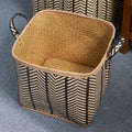 Square Palm Leaf Woven Wicker Storage Basket With Handles Set Of 2 14