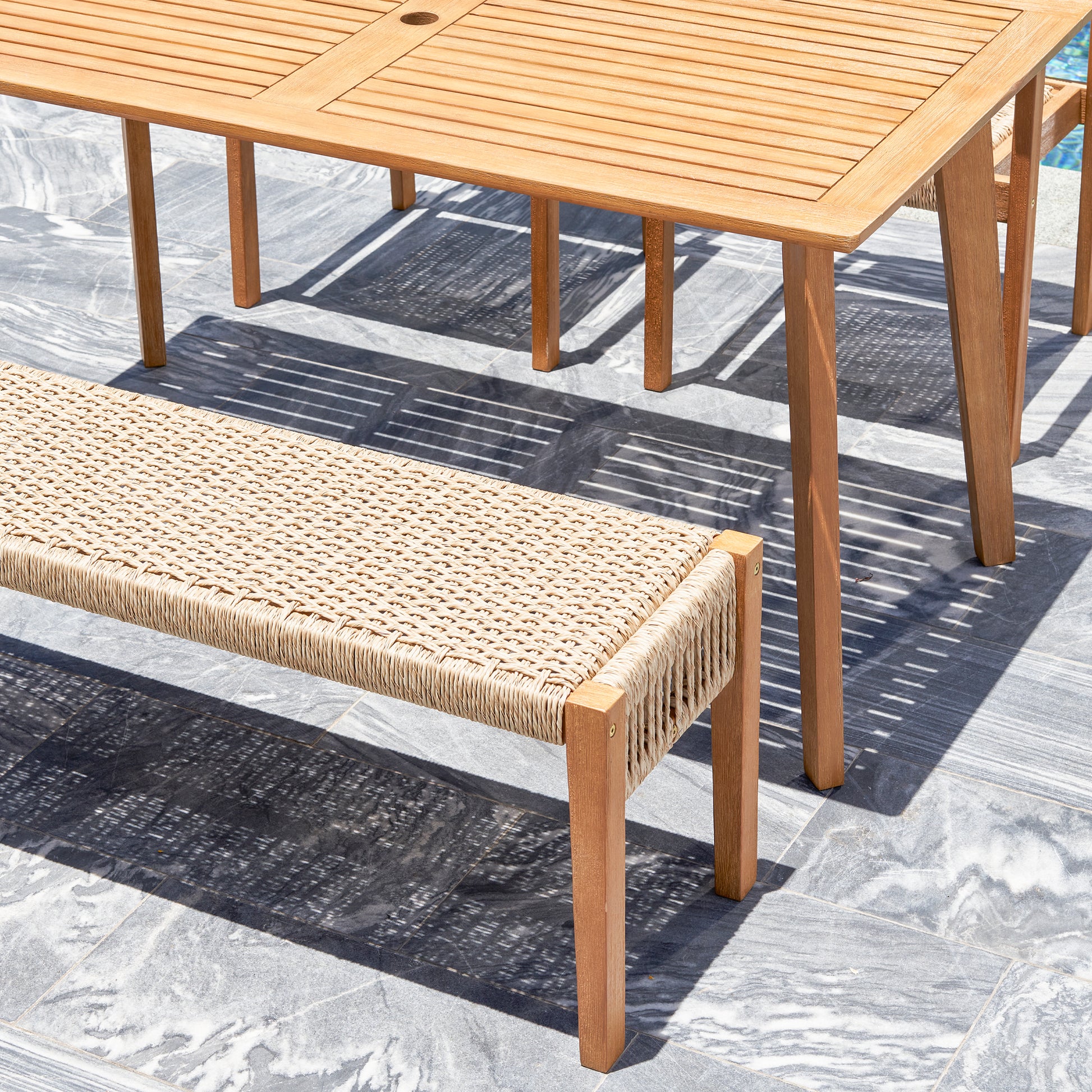 Mauricio 4 Piece Acacia Wood Dining Set With Stacking Chair Natural & Light Brown Acacia Wood