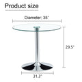 A Glass Tabletop With A Diameter Of 35 Inches And A Modern Minimalist Circular Dining Table With Electroplated Silver Metal Legs. Suitable For Restaurants, Living Rooms, And Conference Rooms.Dt 1166 Transparent Glass