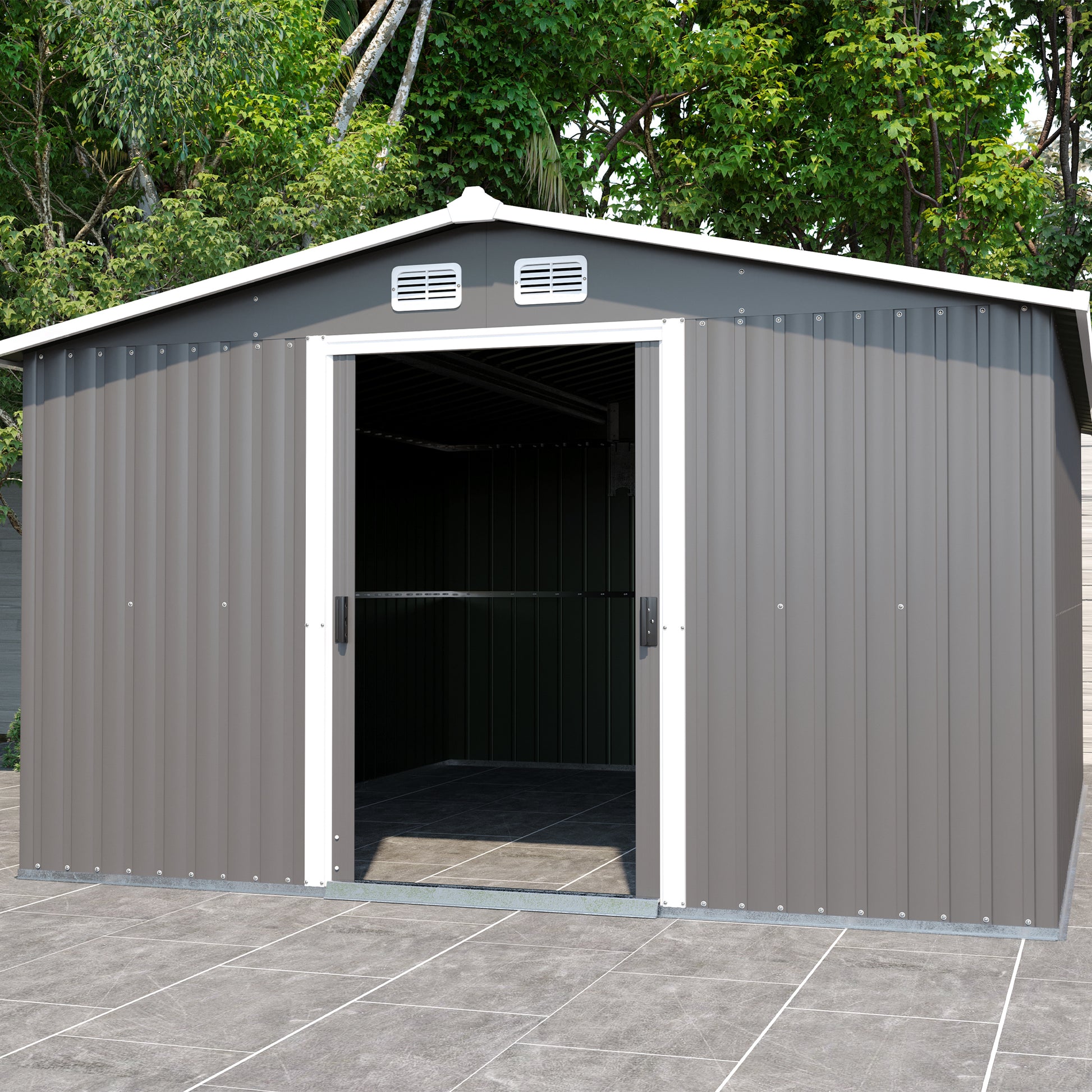 Patio, Lawn & Garden,Metal Outdoor Storage Shed 10Ft X 12Ft,Clearance With Lockable Door Metal Garden Shed Steel Anti Corrosion Storage House Waterproof Tool Shed For Backyard Patio Gray Metal