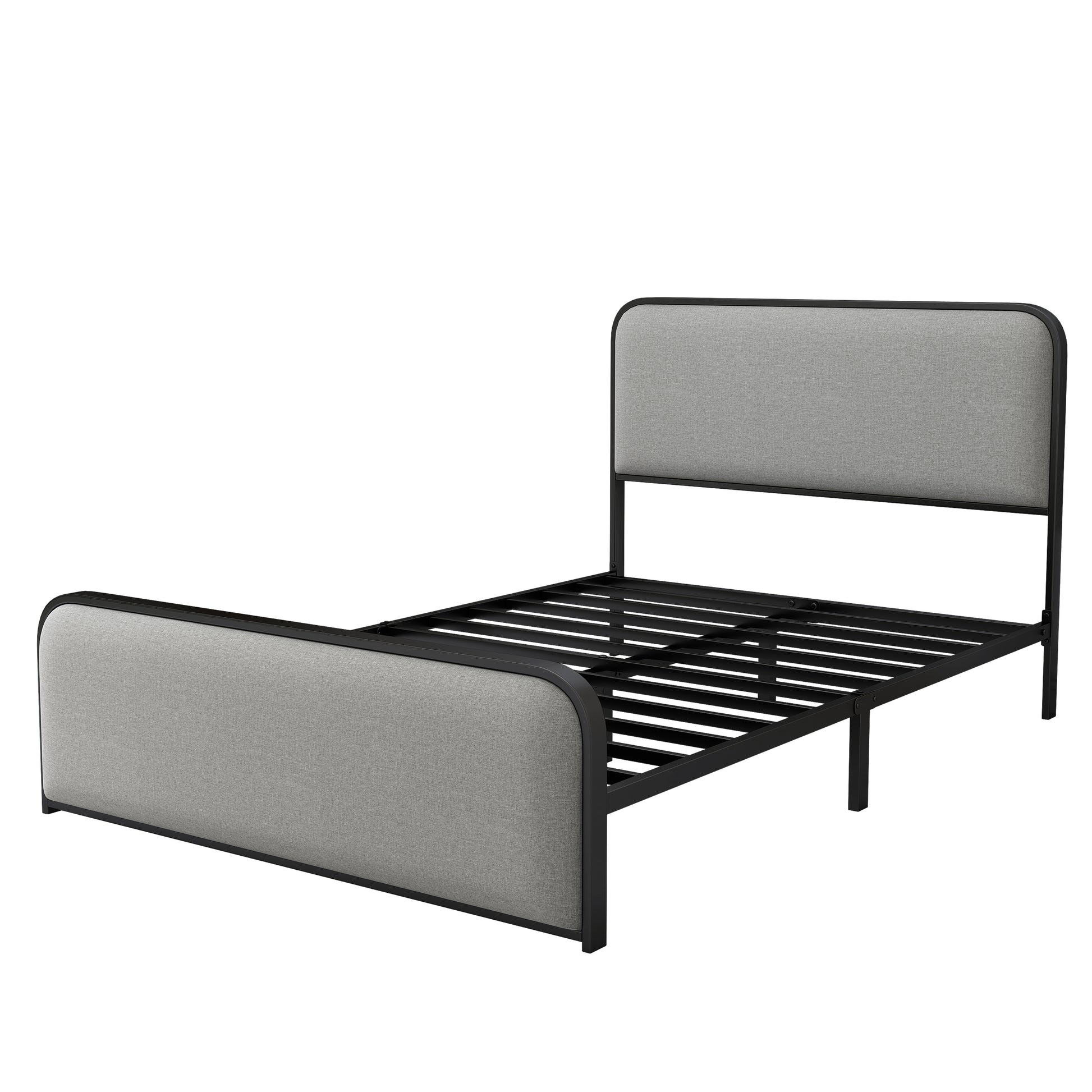 Modern Metal Bed Frame With Curved Upholstered Headboard And Footboard Bed With Under Bed Storage, Heavy Duty Metal Slats, Full Size, Grey Grey Metal Modern Metal