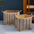 Square Palm Leaf Woven Wicker Storage Basket With Handles Set Of 2 14