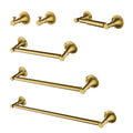 6 Piece Brass Bathroom Towel Rack Set Wall Mount brushed gold-brass