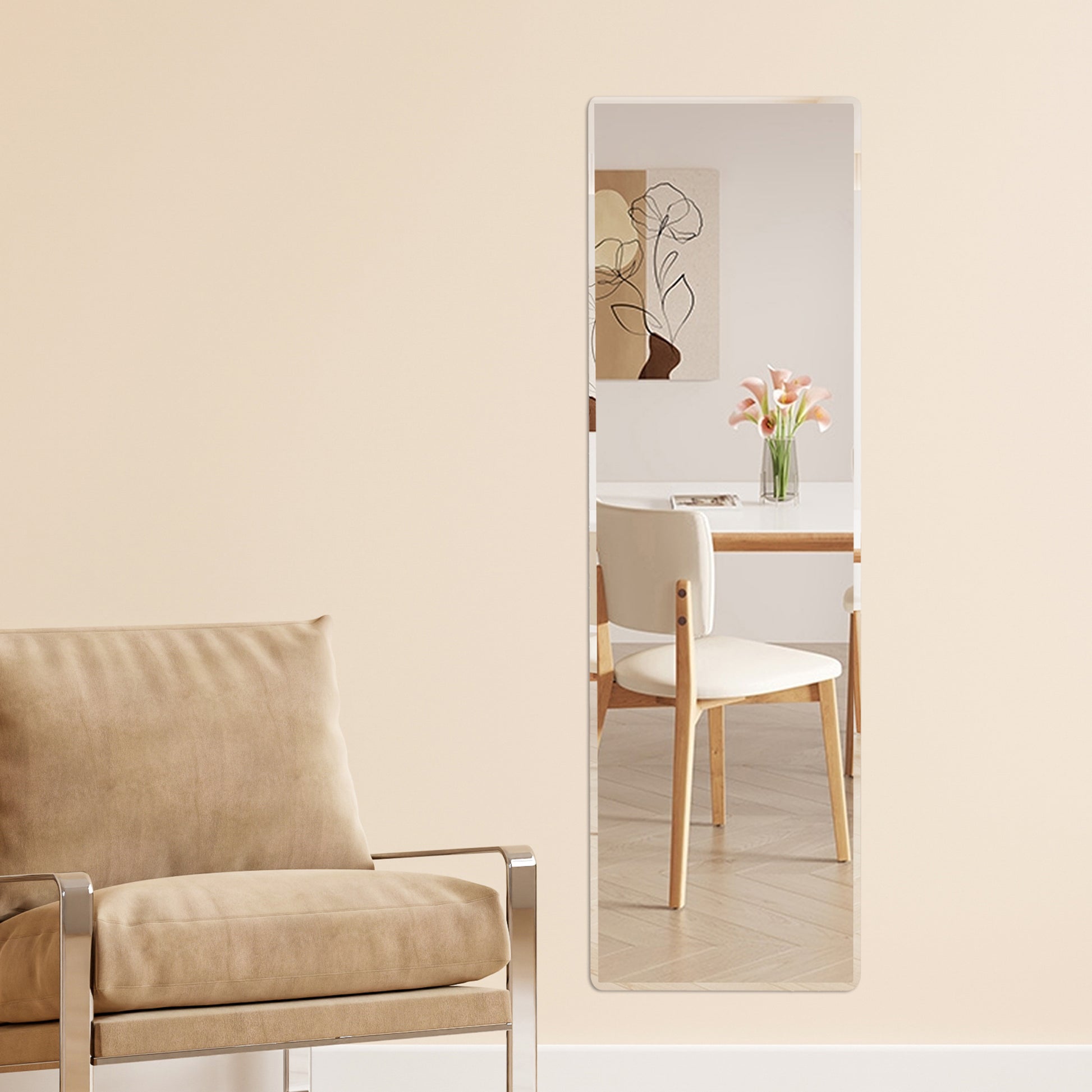 Fourth Generation, Silver Aluminum Frame Full Body Mirror, Dressing Mirror, Decorative Mirror, Suitable For Bedrooms And Living Rooms 52 "* 15.7" Transparent Glass