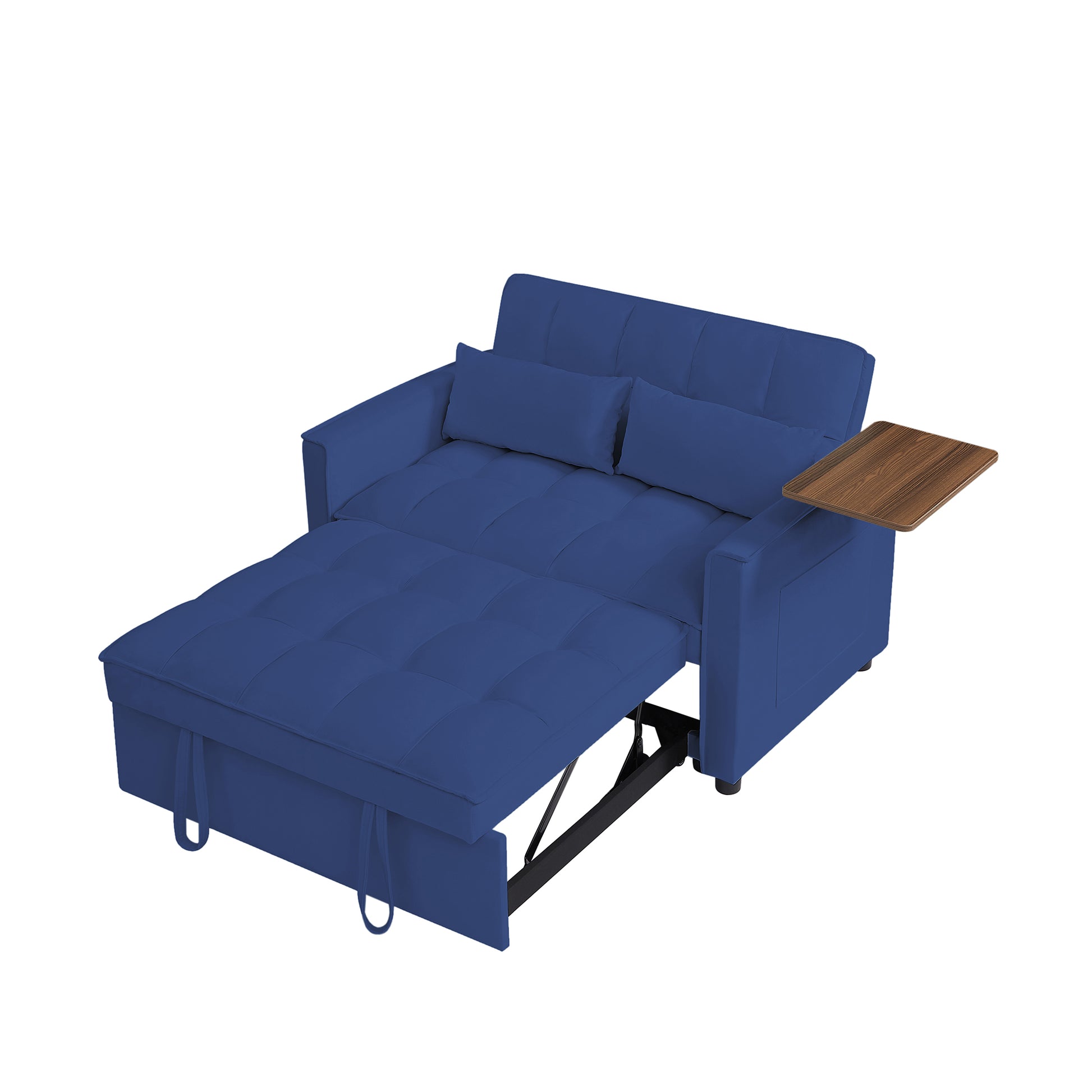 Blue Velvet Loveseat Sofa Bed Blue Wood Tufted Back Square Arms Foam Velvet 2 Seat