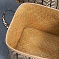 Square Palm Leaf Woven Wicker Storage Basket With Handles Set Of 2 14