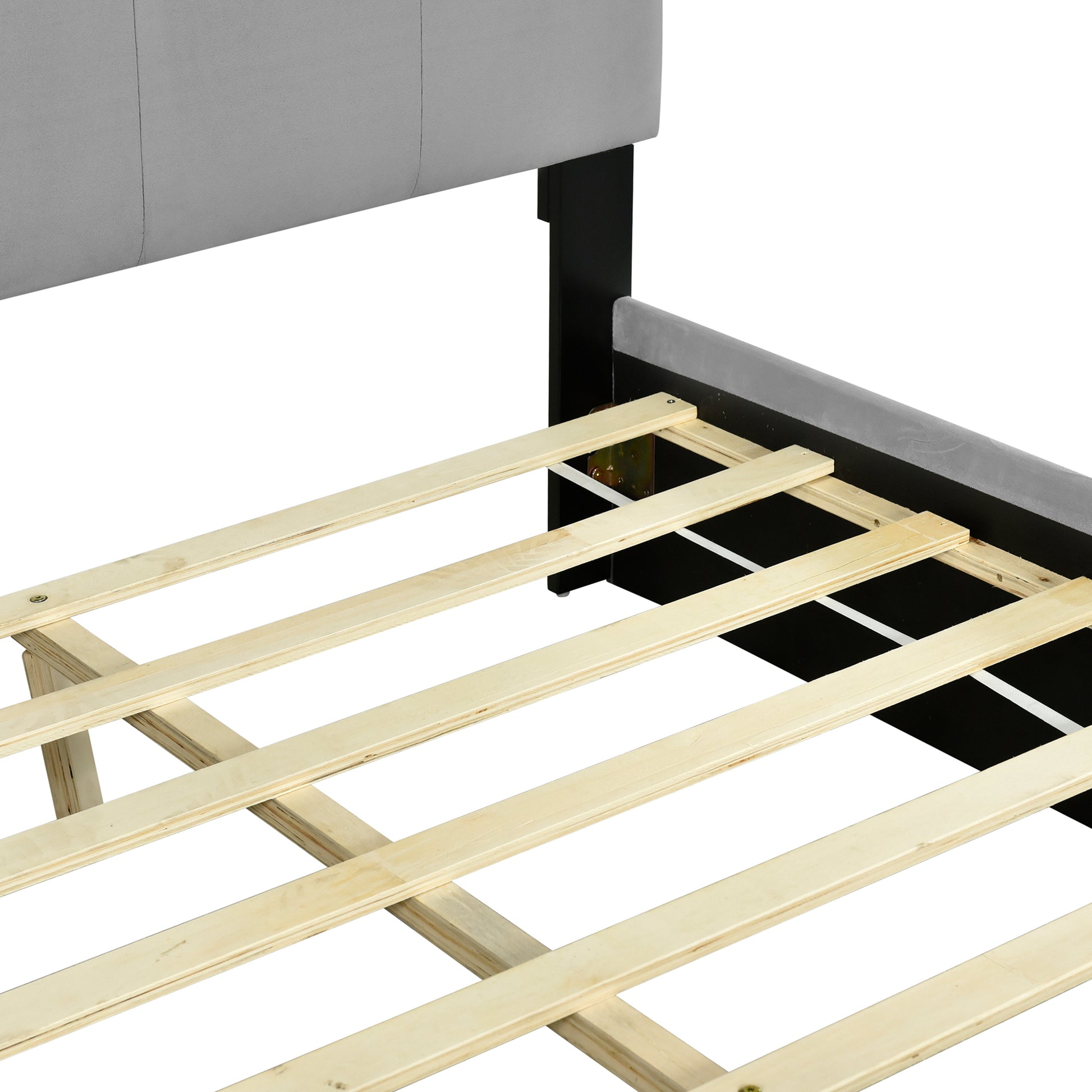 Full Size Upholstered Platform Bed With Lateral Storage Compartments And Thick Fabric, Velvet, Gray Gray Velvet