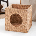 Water Hyacinth Woven Wicker Square Cat Bed Cave 13