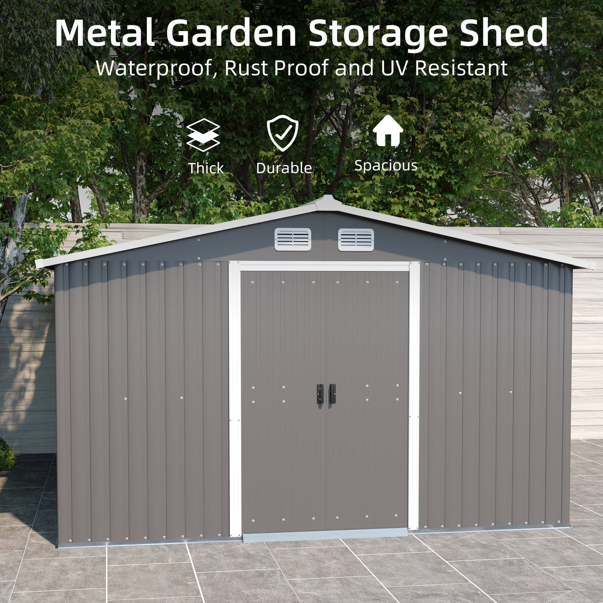 Patio, Lawn & Garden,Metal Outdoor Storage Shed 10Ft X 12Ft,Clearance With Lockable Door Metal Garden Shed Steel Anti Corrosion Storage House Waterproof Tool Shed For Backyard Patio Gray Metal