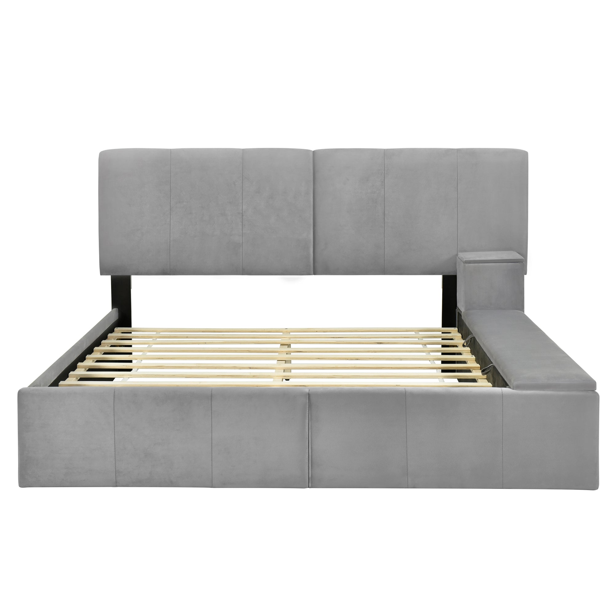 Queen Size Upholstered Platform Bed with Lateral gray-velvet