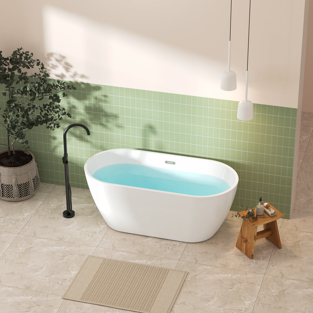 59'' Glossy Acrylic Freestanding Soaking Bathtub