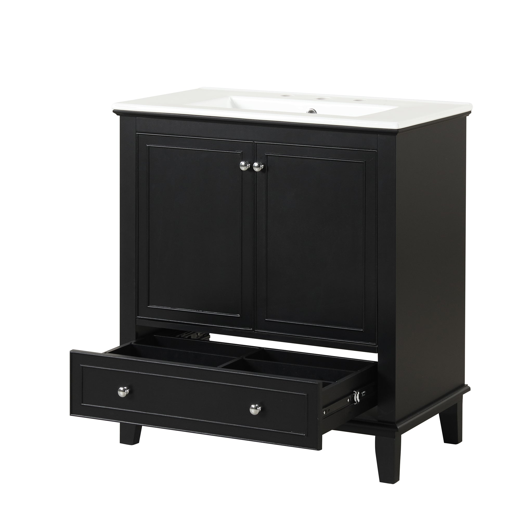 30" Bathroom Vanity With Sink Combo, Multi Functional Bathroom Cabinet With Doors And Drawer, Solid Wood And Mdf Board, Black Black Solid Wood Mdf