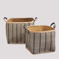 Square Palm Leaf Woven Wicker Storage Basket With Handles Set Of 2 14