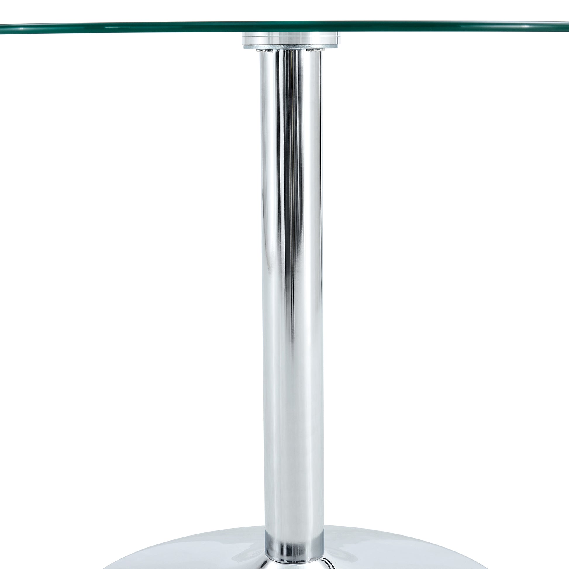 A Glass Tabletop With A Diameter Of 35 Inches And A Modern Minimalist Circular Dining Table With Electroplated Silver Metal Legs. Suitable For Restaurants, Living Rooms, And Conference Rooms.Dt 1166 Transparent Glass