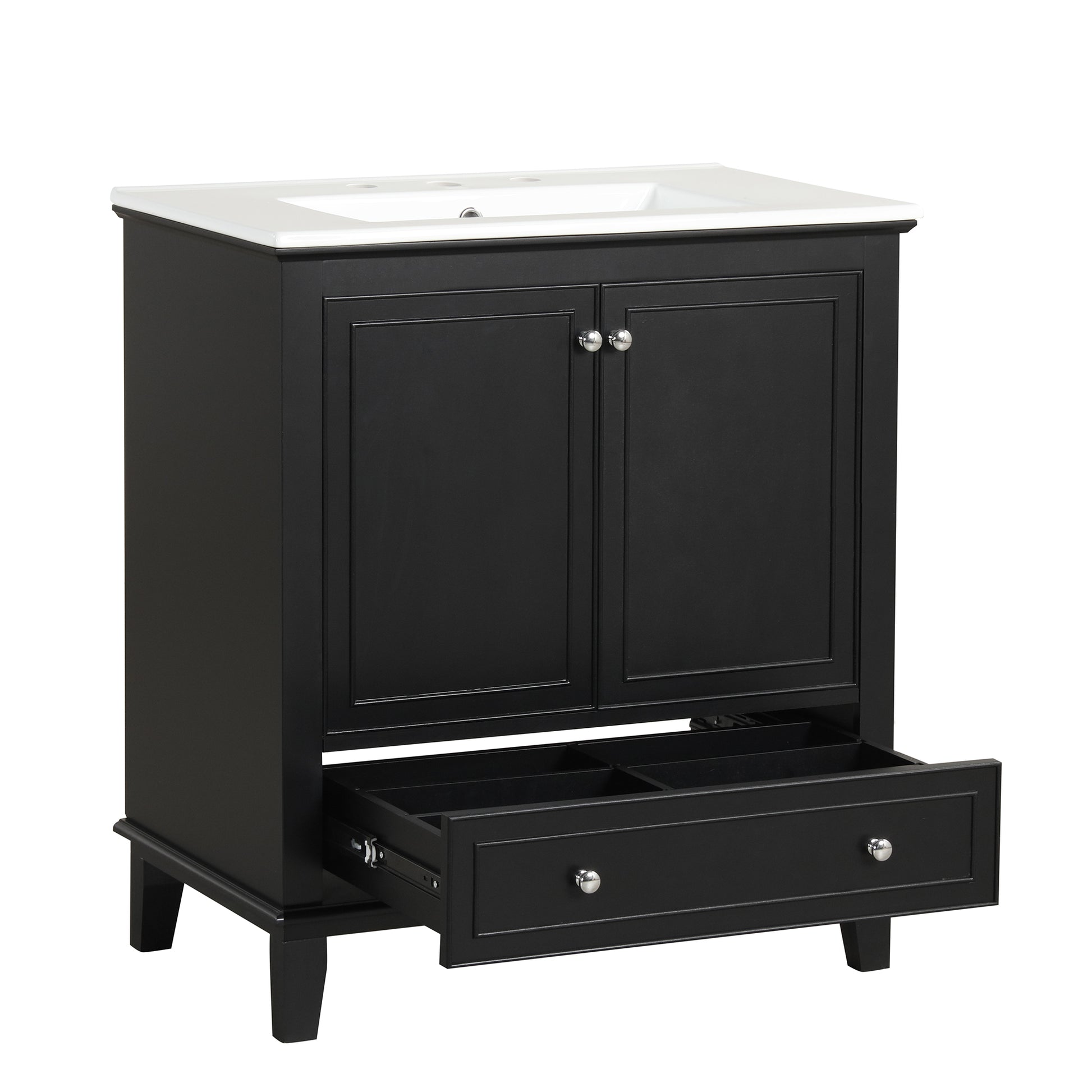 30" Bathroom Vanity With Sink Combo, Multi Functional Bathroom Cabinet With Doors And Drawer, Solid Wood And Mdf Board, Black Black Solid Wood Mdf