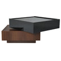 Multi Functional Square 360 Rotating Coffee Table With 2 Drawers, High Gloss 2 Tier Center Table With Swivel Tabletop And Storage, Walnut Table Frame Side Table For Living Room, Black Black Dark Walnut Primary Living Space Glossy Square Particle Board