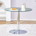 A Glass Tabletop With A Diameter Of 35 Inches And A Modern Minimalist Circular Dining Table With Electroplated Silver Metal Legs. Suitable For Restaurants, Living Rooms, And Conference Rooms.Dt 1166 Transparent Glass