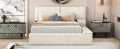 Queen Size Upholstered Platform Bed With Lateral Storage Compartments And Thick Fabric, Velvet, Beige Beige Velvet
