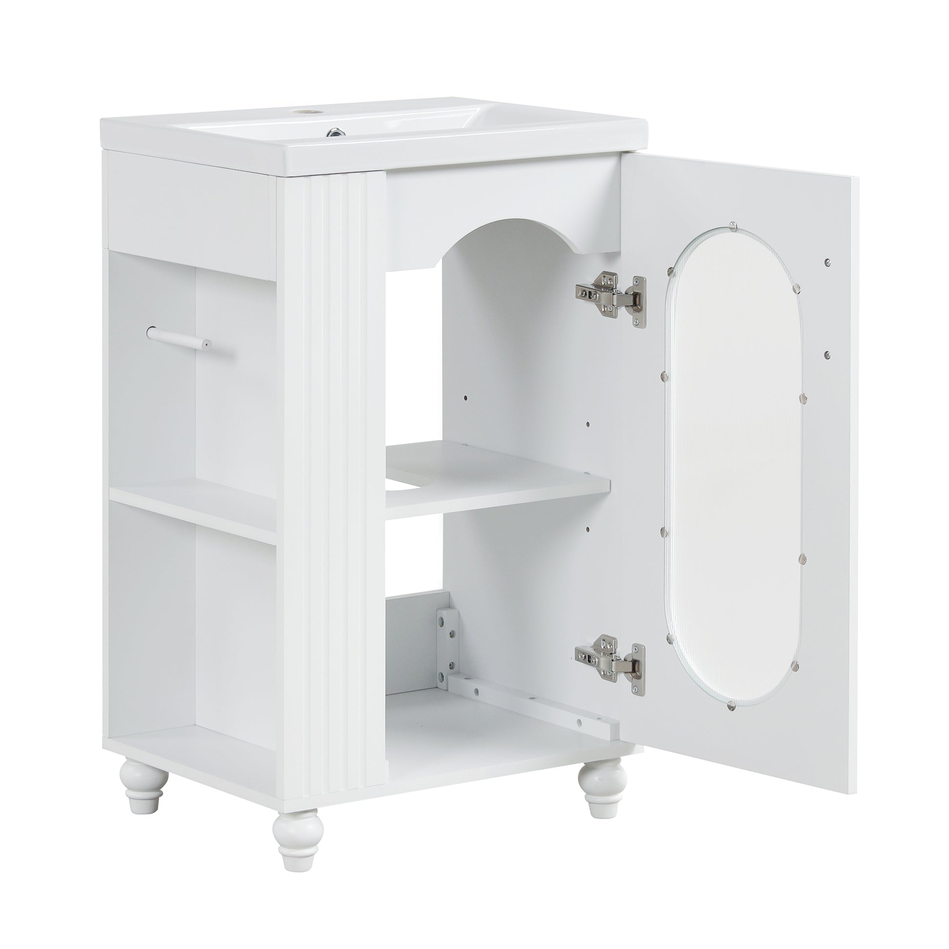 20" Bathroom Vanity With Sink, Bathroom Vanity Cabinet With Two Tier Shelf, Adjustable Shelf, Solid Wood And Mdf, White White Mdf