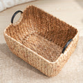 Rectangular Multi Purpose Water Hyacinth Woven Wicker Baskets With Handles 16