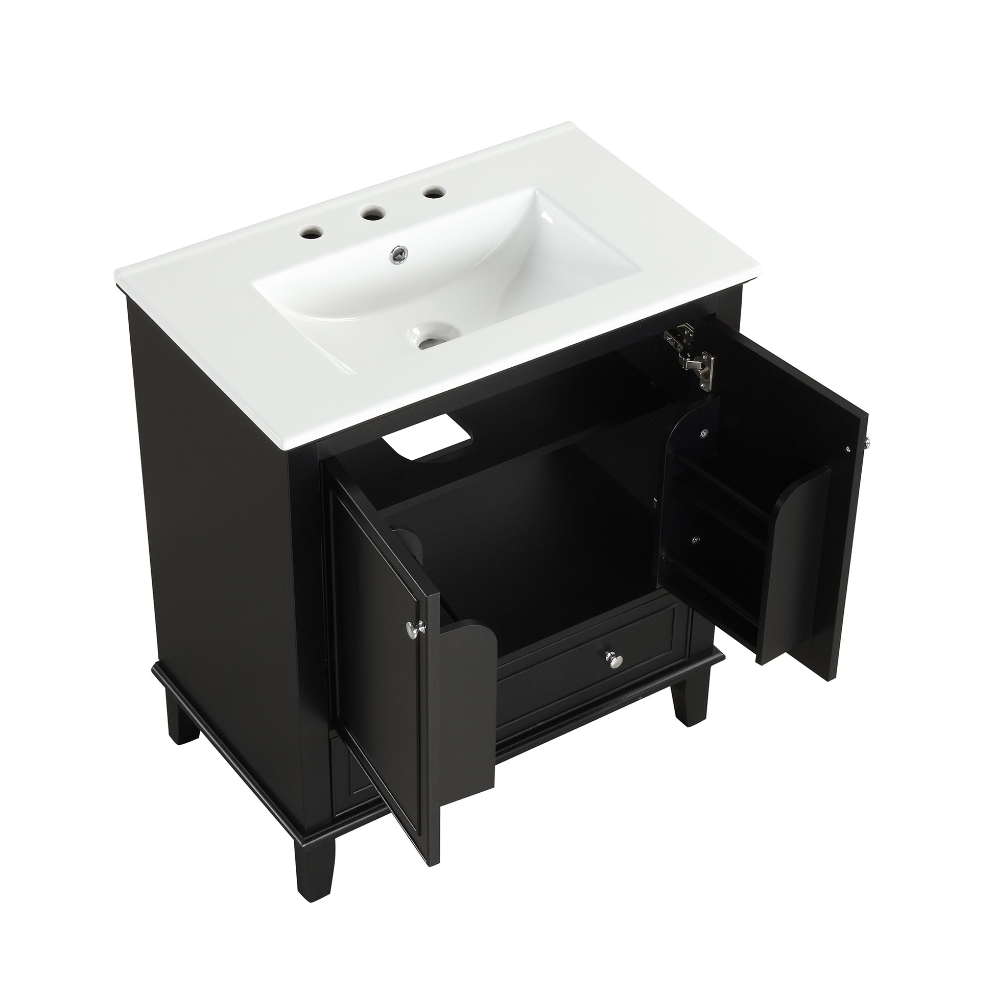 30" Bathroom Vanity With Sink Combo, Multi Functional Bathroom Cabinet With Doors And Drawer, Solid Wood And Mdf Board, Black Black Solid Wood Mdf