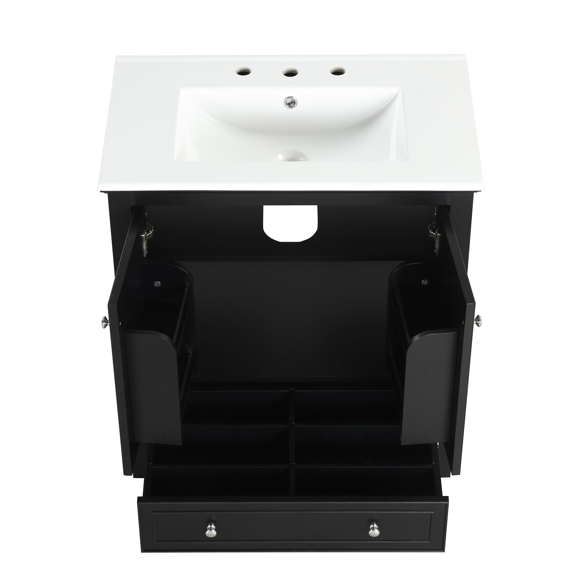 30" Bathroom Vanity With Sink Combo, Multi Functional Bathroom Cabinet With Doors And Drawer, Solid Wood And Mdf Board, Black Black Solid Wood Mdf