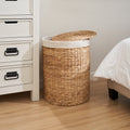 Ludmilla Round Tall Water Hyacinth Woven Wicker Laundry Hamper With Lid For Clothes, Canvas, Toys And Book Storage With Removable Liner 15