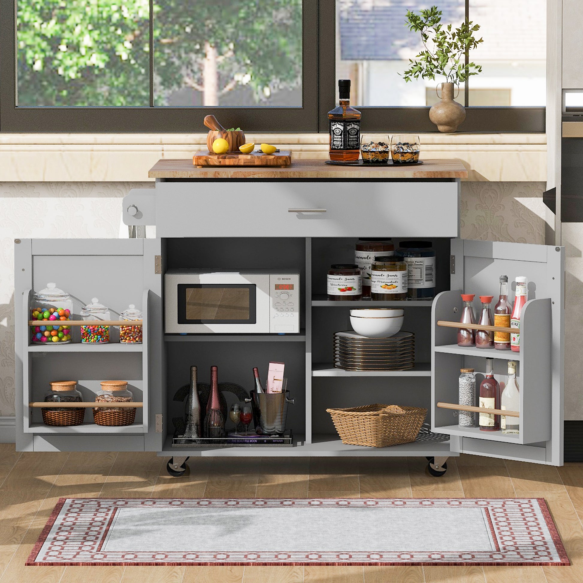 K&K Rolling Kitchen Island with Storage, Kitchen Cart