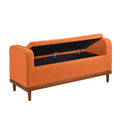 Mid Century Modern Lift Top Storage Bench 1Pc Tufted Orange Upholstered Solid Wood Walnut Finish Wooden Furniture Orange Bedroom Mid Century Modern Flip Top Wood