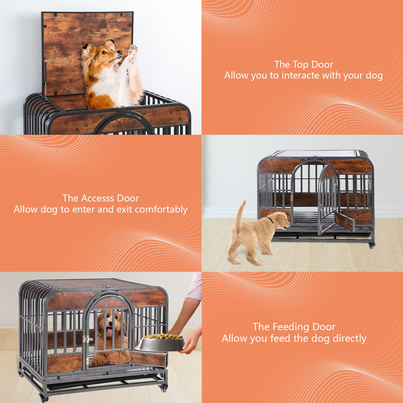 46In Heavy Duty Dog Crate, Furniture Style Dog Crate With Removable Trays And Wheels For High Anxiety Dogs Brown Abs Abs