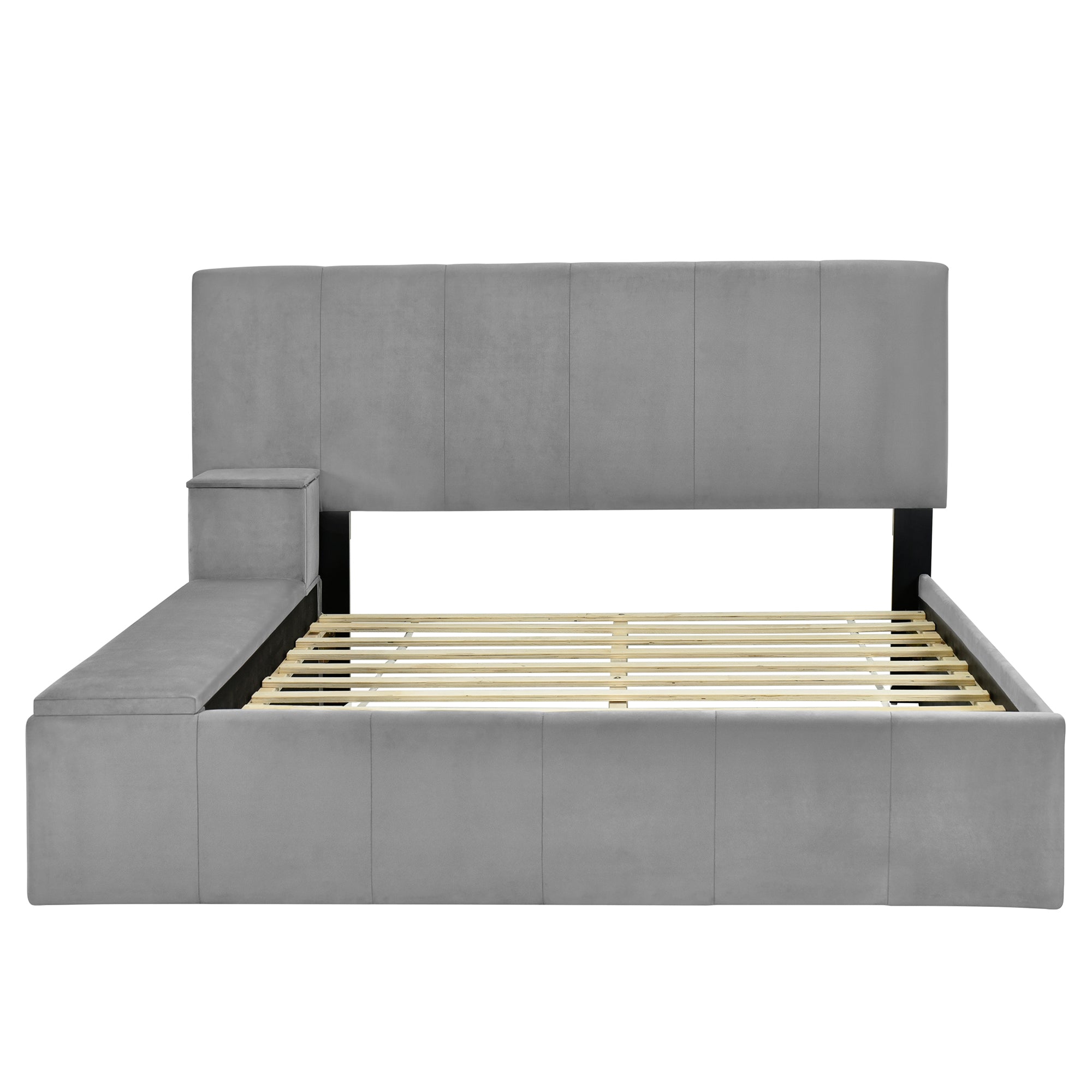 Full Size Upholstered Platform Bed with Lateral gray-velvet