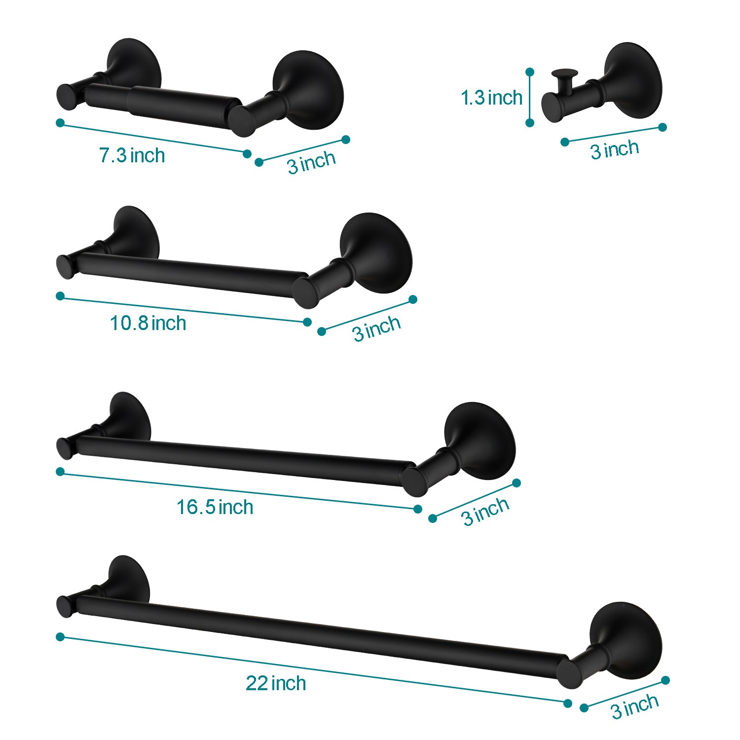 6 Piece Brass Bathroom Towel Rack Set Wall Mount matte black-brass