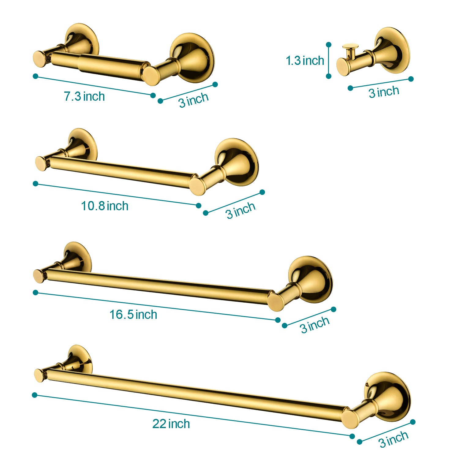 6 Piece Brass Bathroom Towel Rack Set Wall Mount gold-brass